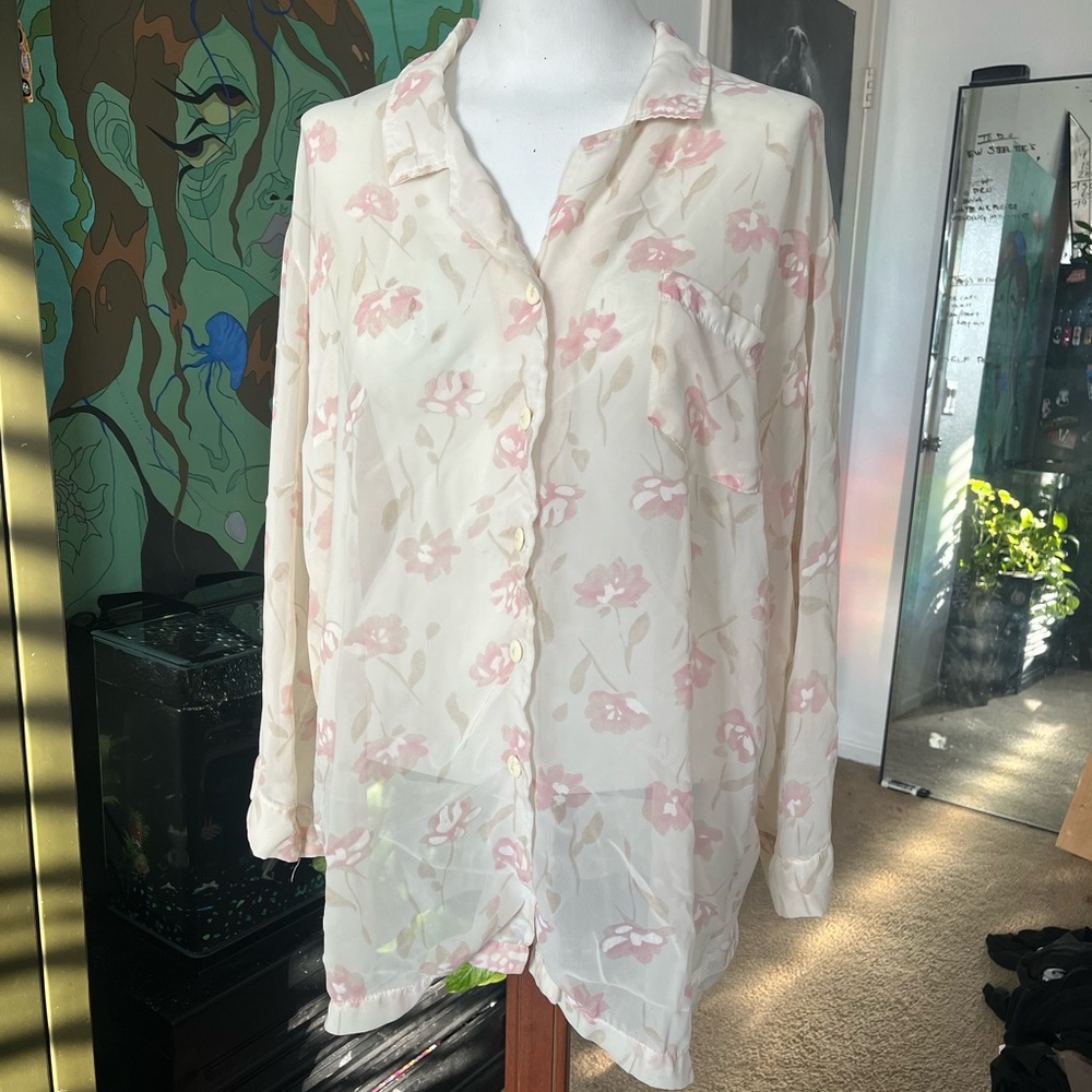 Floral Sheer Button-Up Blouse